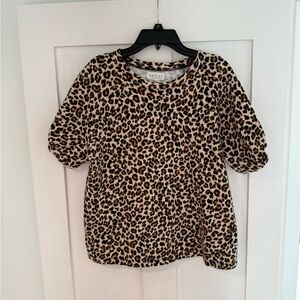Puff Sleeve Fleece Lined Leopard Top